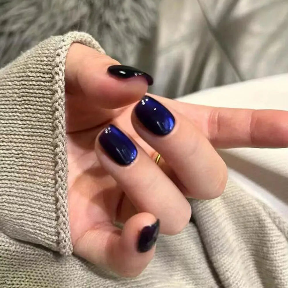 30Pcs Blue Cat eye Wearable Press on Nails