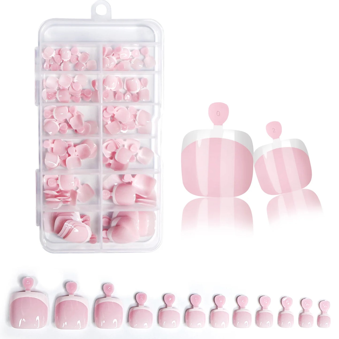120Pcs Glossy Nude Pink French Press-On-Toenail Set 1*Box