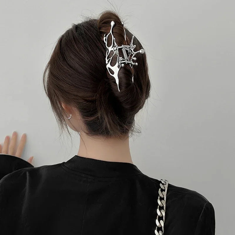 1/2PCS Geometric Claw Clips Women Large Metal Silver Color Korean Fashion Shark Hair Clips Grab Clamps Girls Hair Accessories