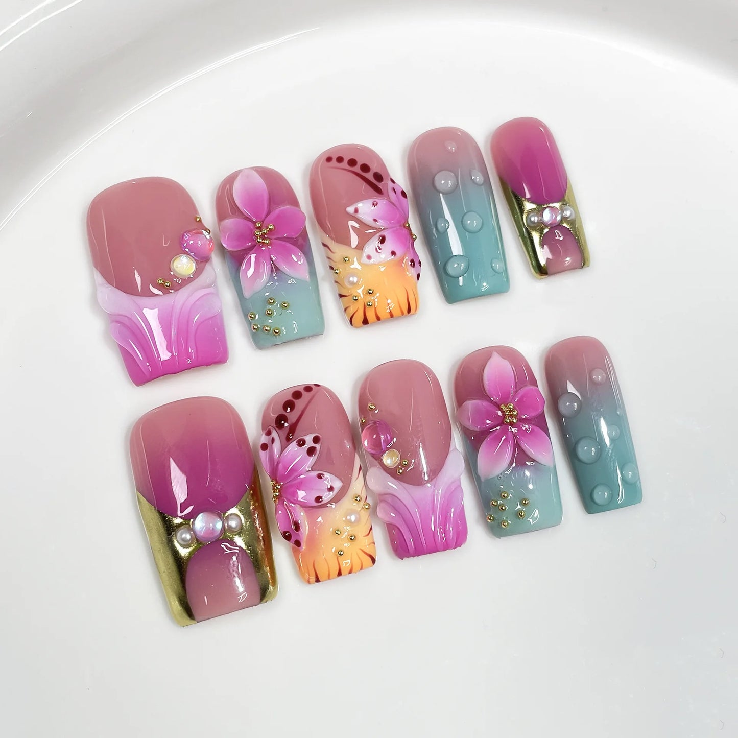 10pcs Mid-length Square Handmade Fake Nails