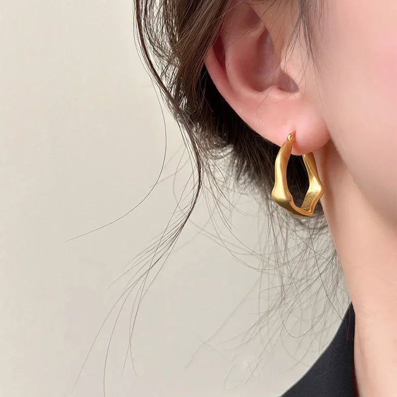 Simple Golden Metal Style Matte Hexagon Earrings