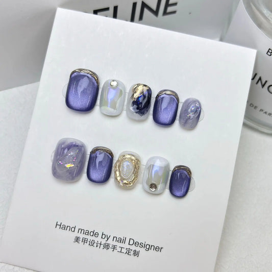 10pcs/set Handmade Dreamy Blue Press-On Nails