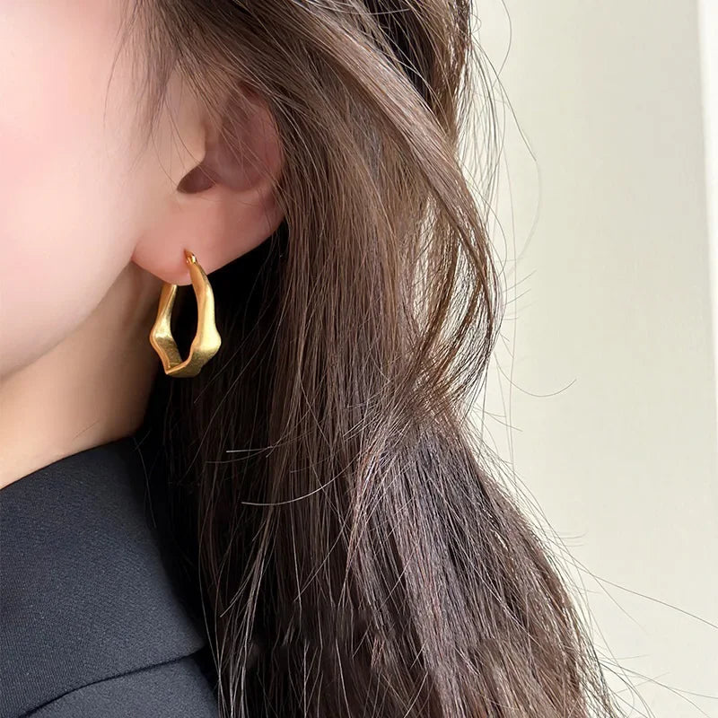 Simple Golden Metal Style Matte Hexagon Earrings