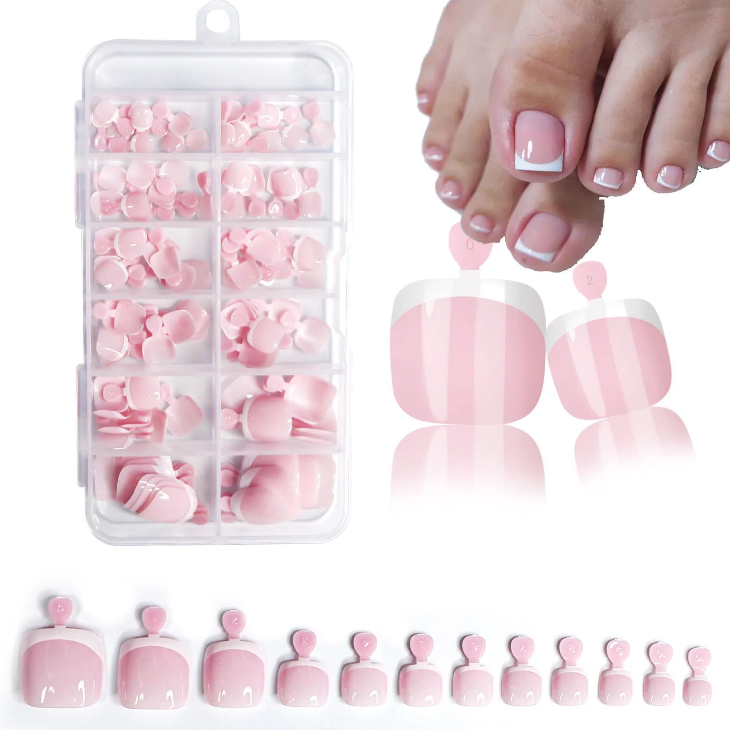 120Pcs Glossy Nude Pink French Press-On-Toenail Set 1*Box
