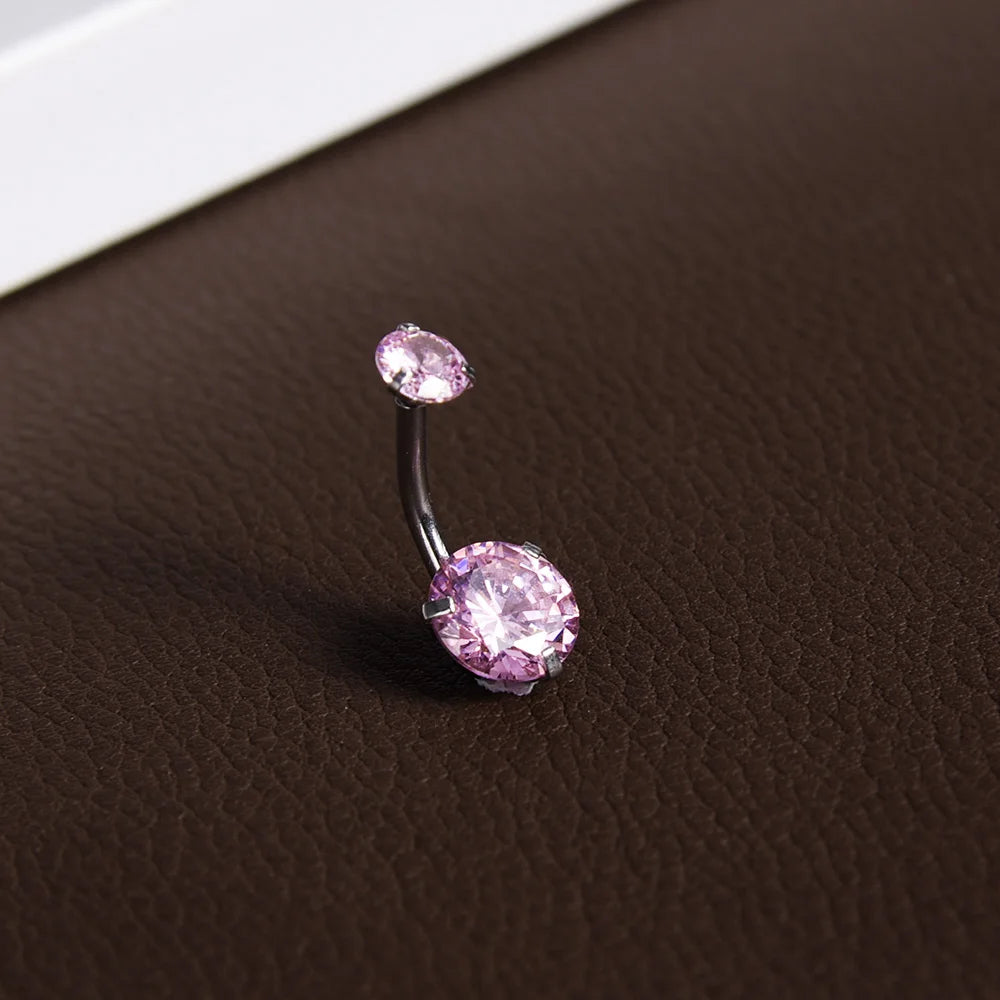 Steel Belly Button Rings Pink Crystal Piercing