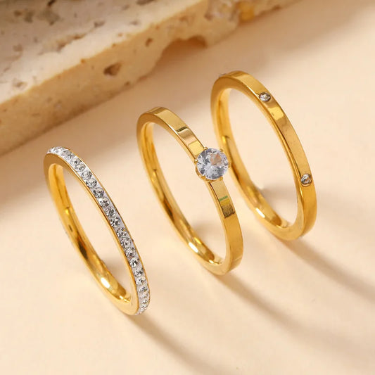 Luxury Stainless Steel Ring For Women Three-Piece Set