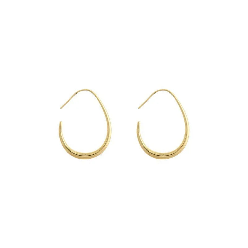 925 Sterling Silver Golden Ellipse Wedding Hoop Earrings