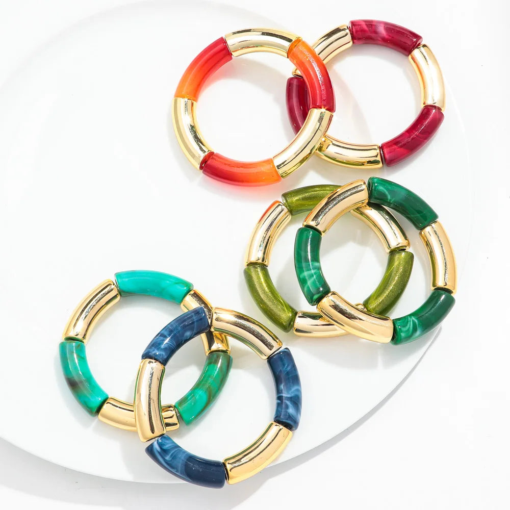 Bohemia Gold Silver Color Acrylic Chunky Bamboo