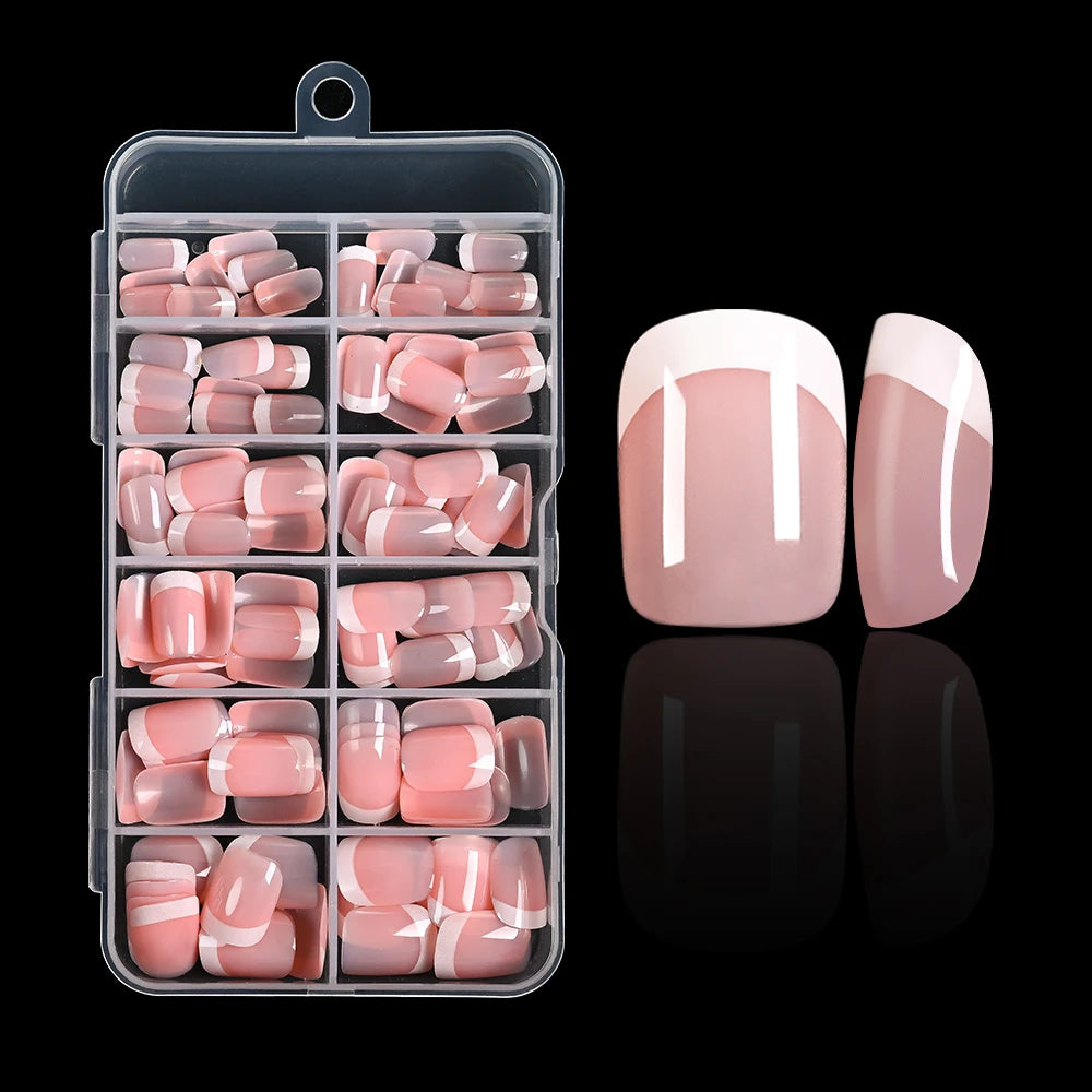 120Pcs Pink French Short Square Fake Nails