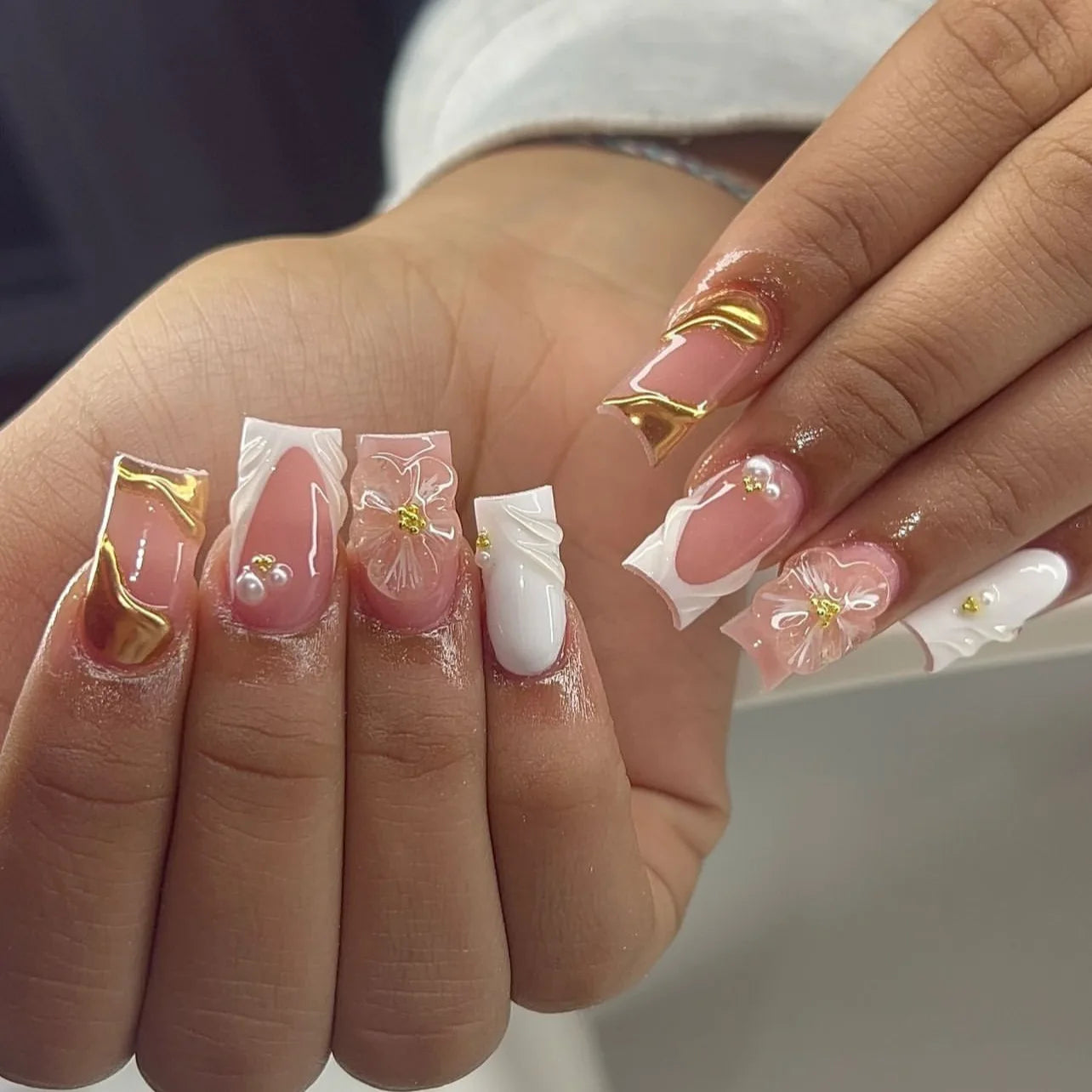 24pcs Press on Nails Short Almond Bowknot Black Press on Nails