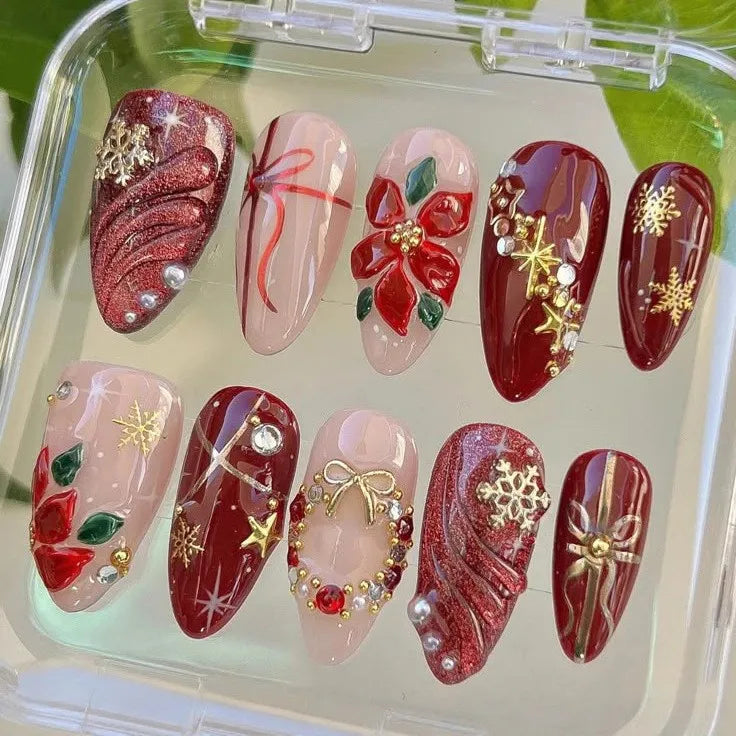 Gentle Nude Pink Press on Nails with 3D Flower