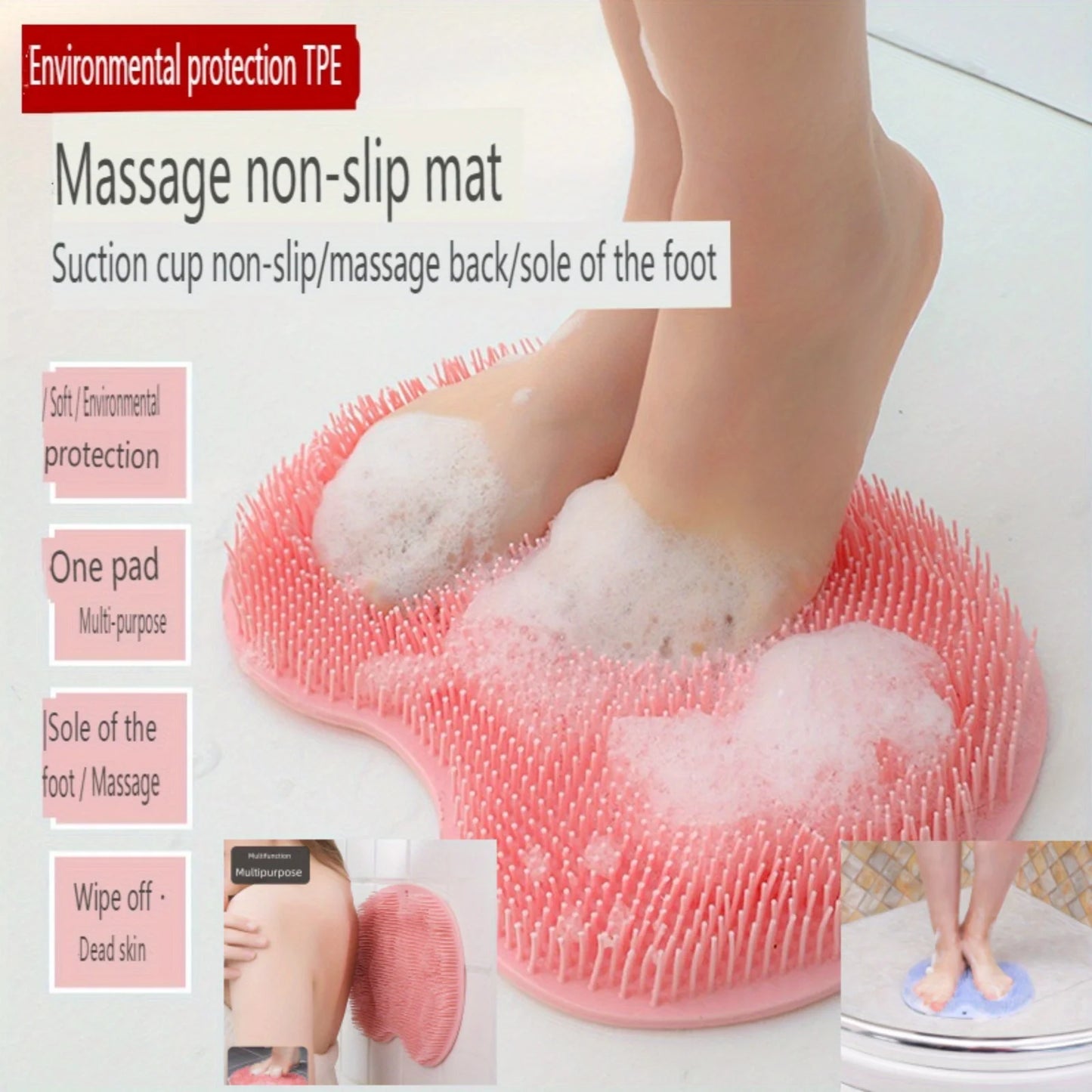 Exfoliating Foot Brush and Back Scrubber Anti-Slip Suction Cup - Deep Cleansing and Exfoliating