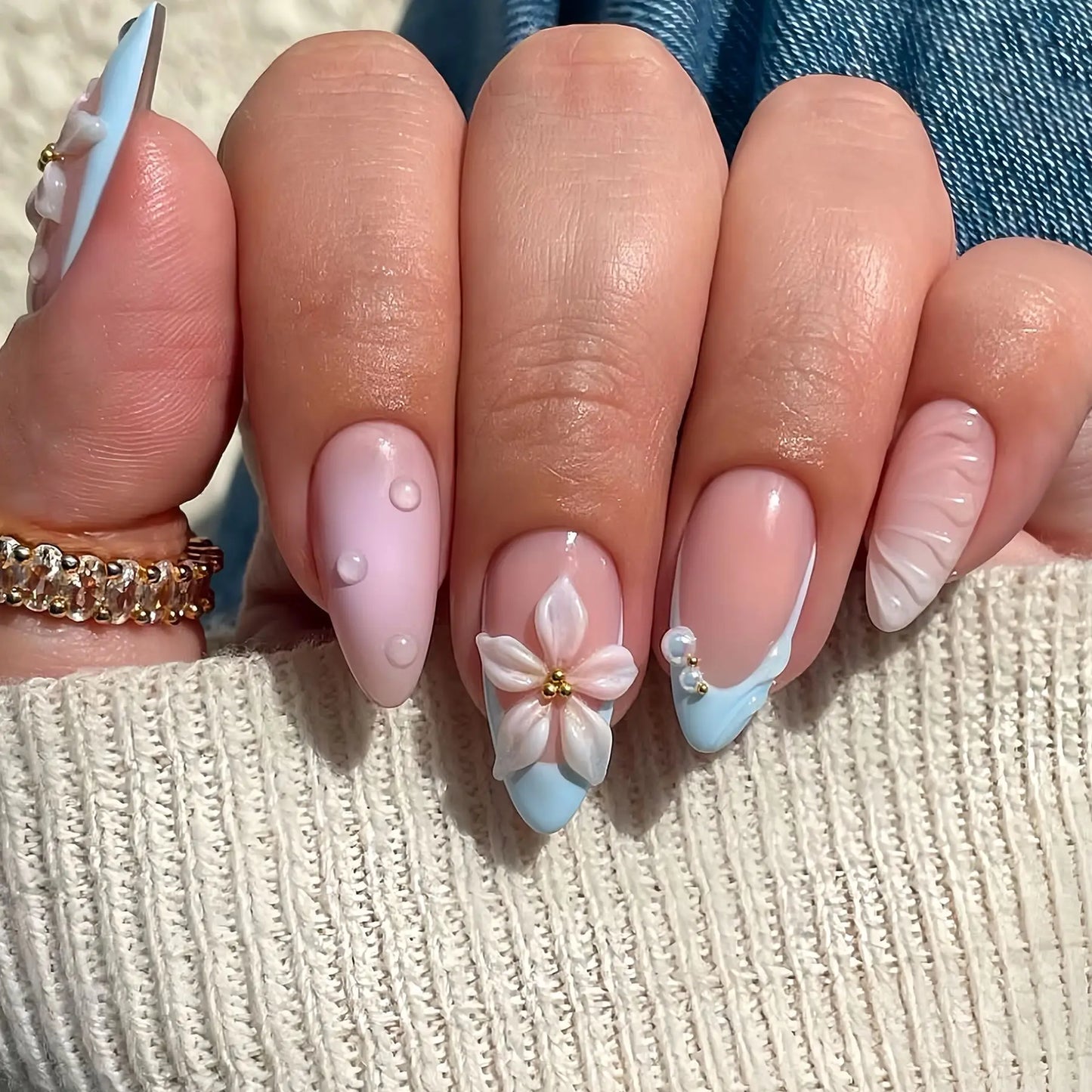 24pcs Flower Almond Press on Nails