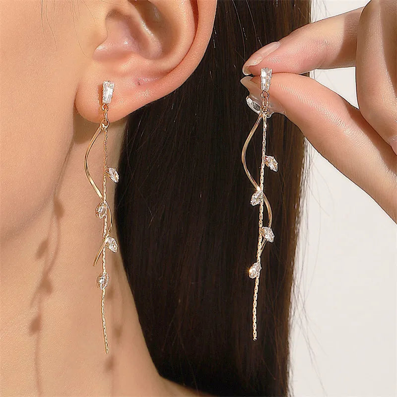 Drop Ear Line Long Hanging Earrings for Women Rose Gold