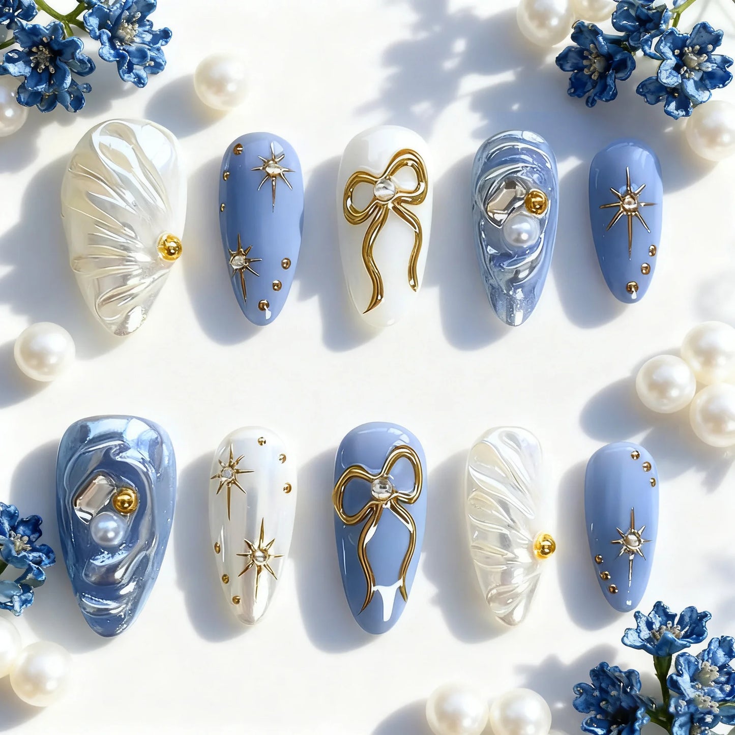 Gentle Nude Pink Press on Nails with 3D Flower