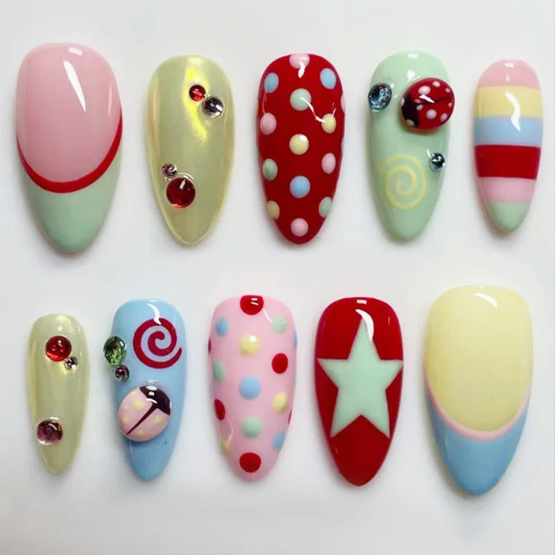 Gentle Nude Pink Press on Nails with 3D Flower