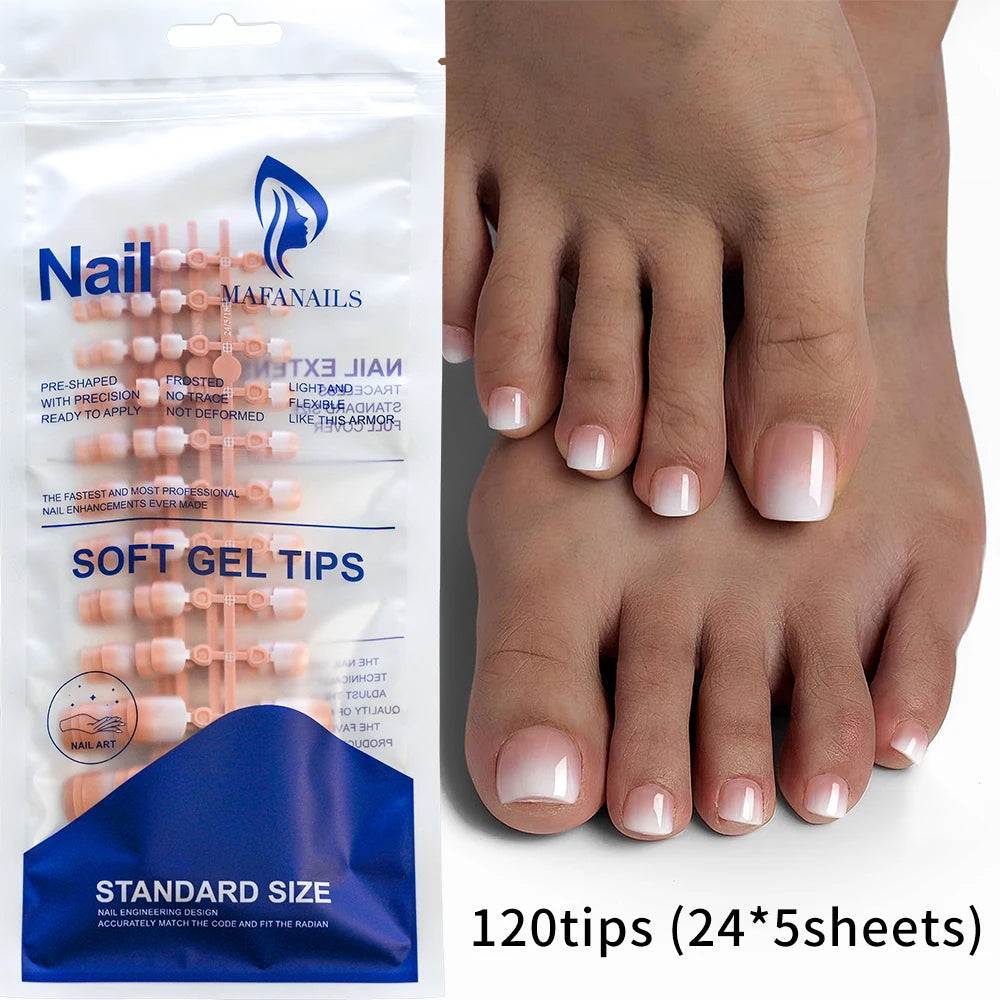 120Pcs Glossy Nude Pink French Press-On-Toenail Set 1*Box