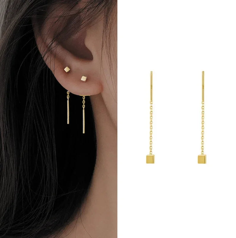 Drop Ear Line Long Hanging Earrings for Women Rose Gold