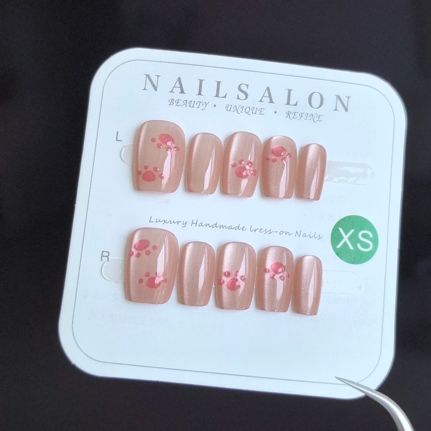 10pcs Cute Woman Press On Nails Handmade Pink Cat Claw Short False Artificial Nail Tips Decorated Korean Nails Press On