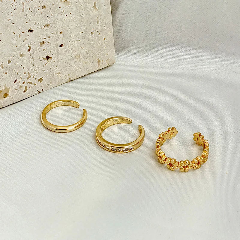 3pcs Gold Plated Dazzling Zircon Toe Ring