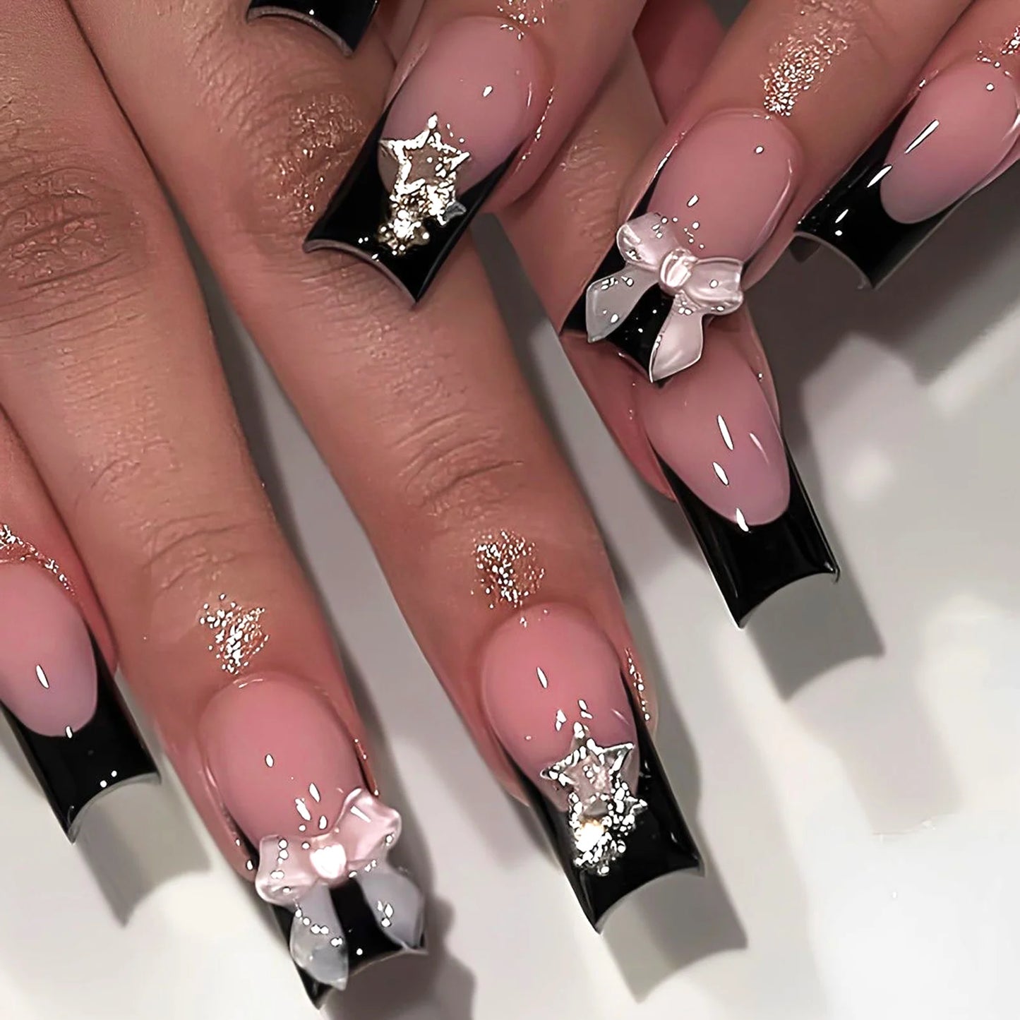 White French Press on Nails 3D Bowknot Fake Nails