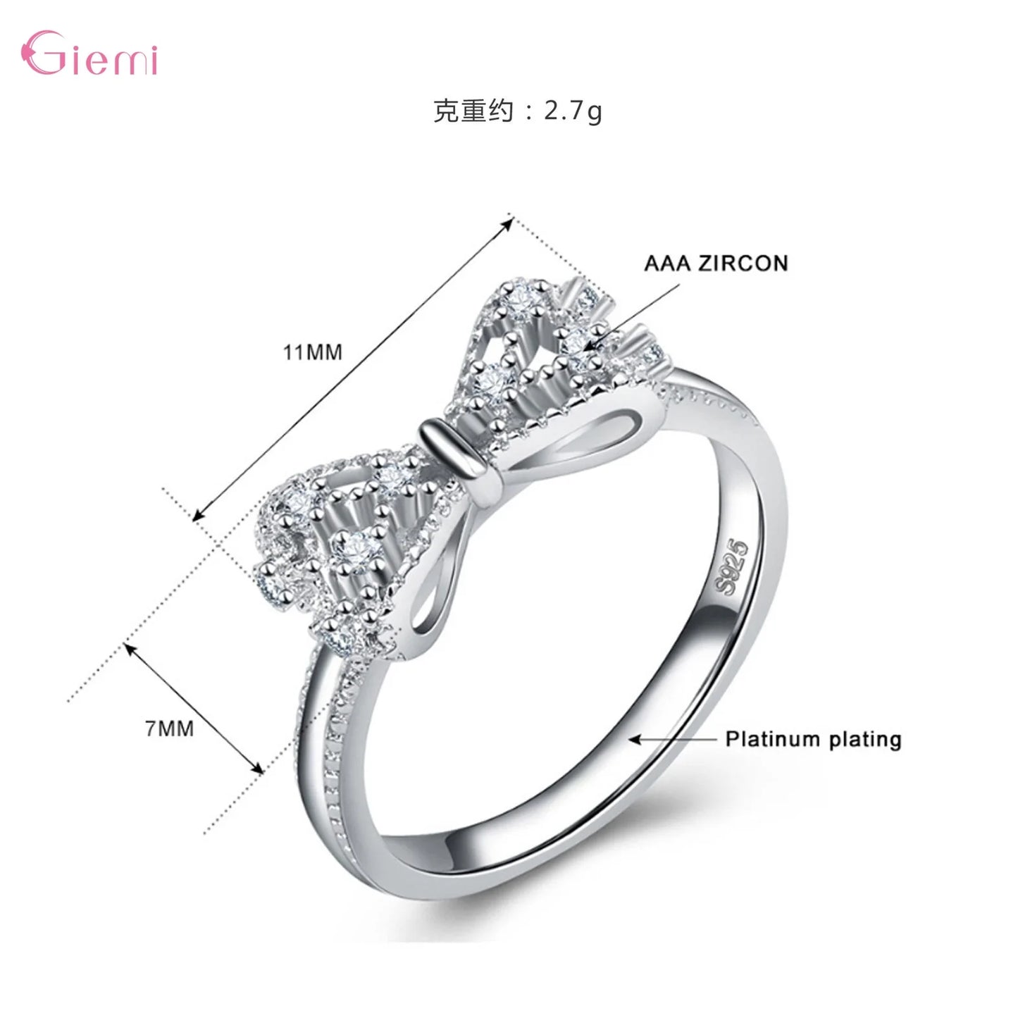925 Sterling Silver Bowknot Bow Knot Ring