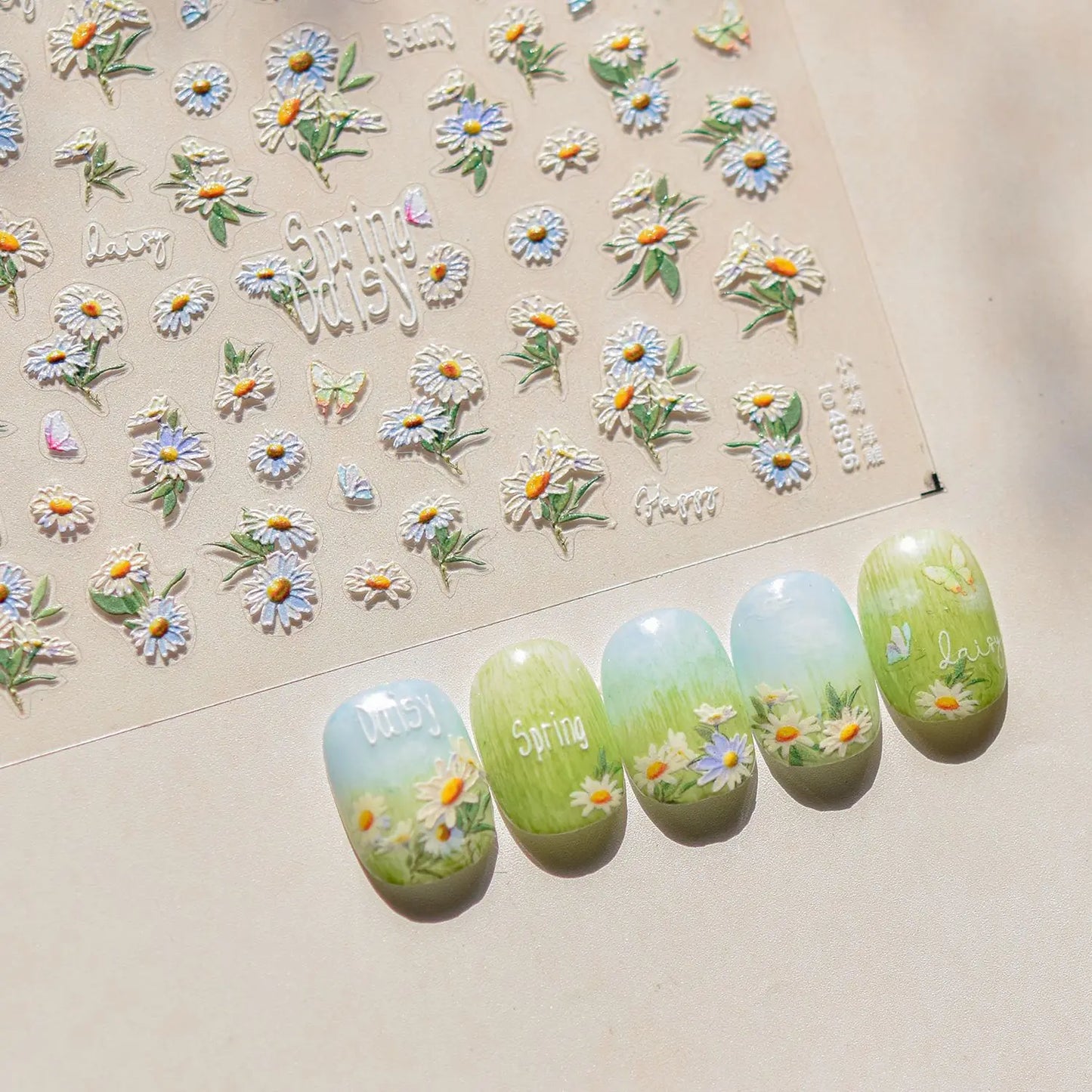 1Sheet 5D Soft Embossed Relief Nail Stickers Cute Daisies Self Adhesive Slider Stickers Press On Nails DIY Japanese Nail Art Dec