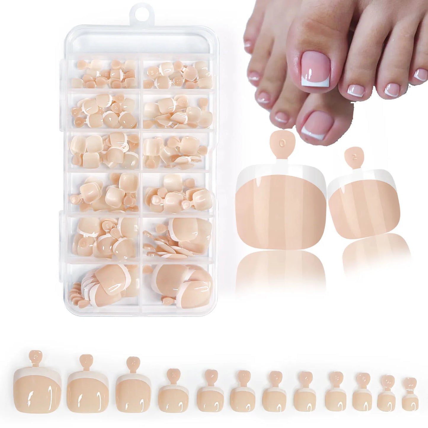 120Pcs Glossy Nude Pink French Press-On-Toenail Set 1*Box