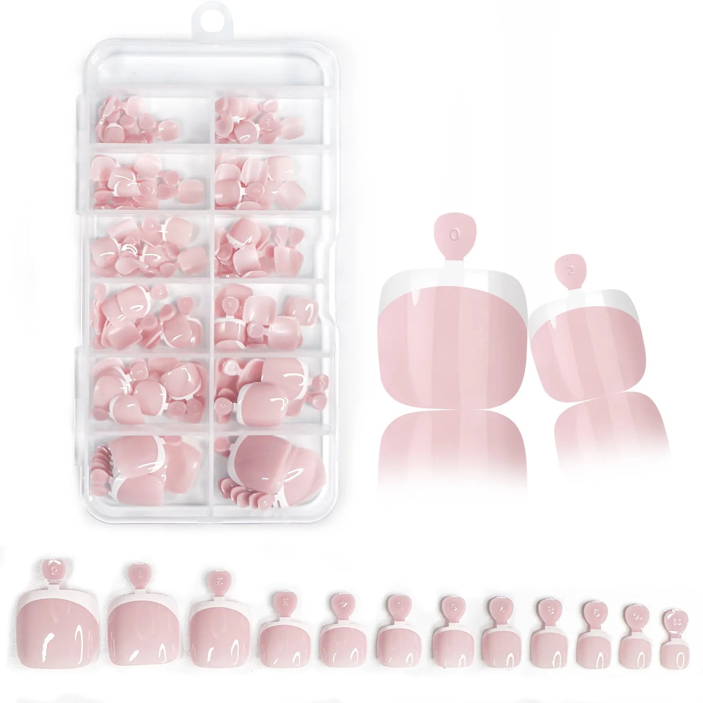 120Pcs Glossy Nude Pink French Press-On-Toenail Set 1*Box