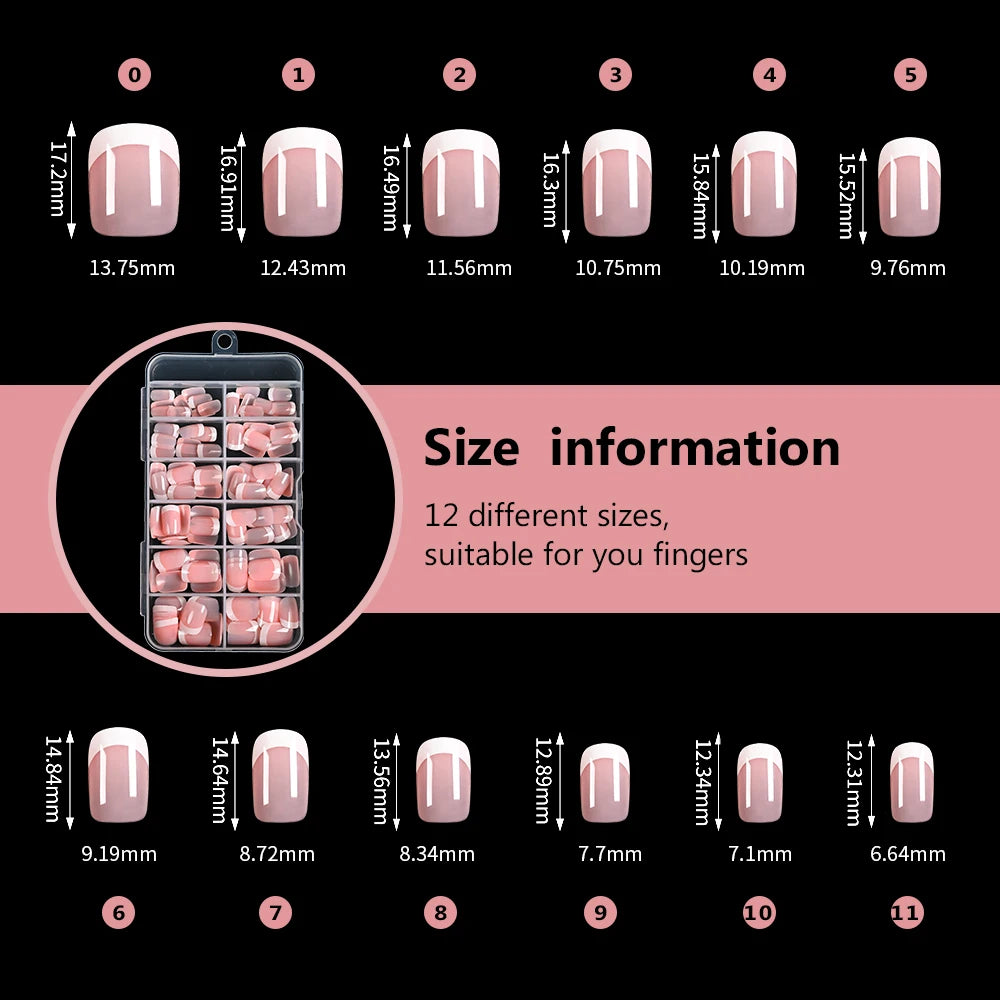 120Pcs Pink French Short Square Fake Nails