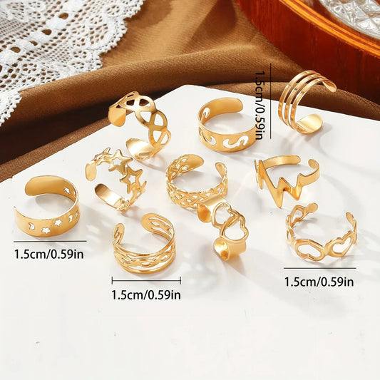 10Pcs Bohemian Hollow Star Moon Toe Ring
