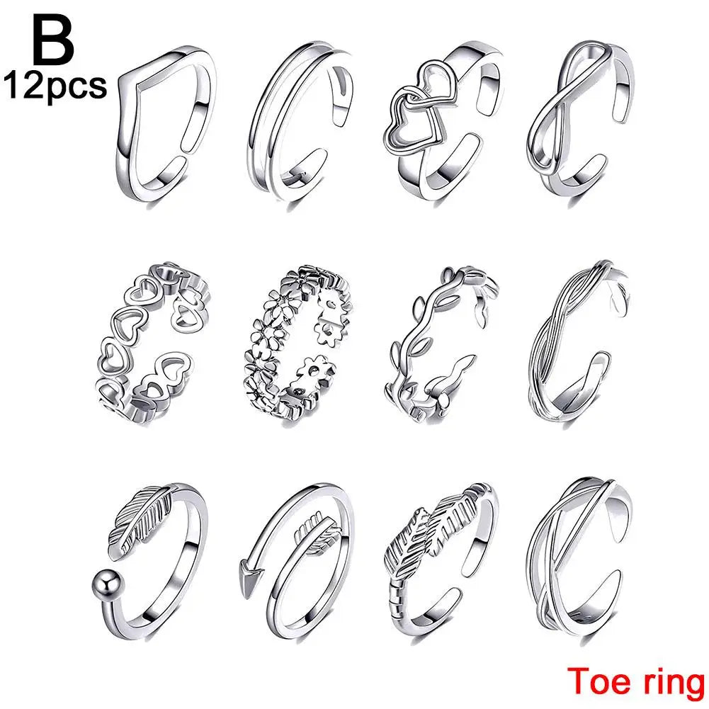 12pcs Toe Rings Summer Fashion Foot  Rings