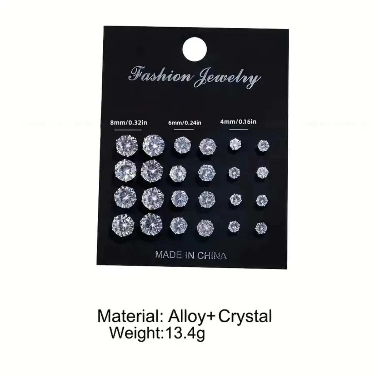 12 Pairs Set Stainless Steel Stud Earrings with Gemstone Buds