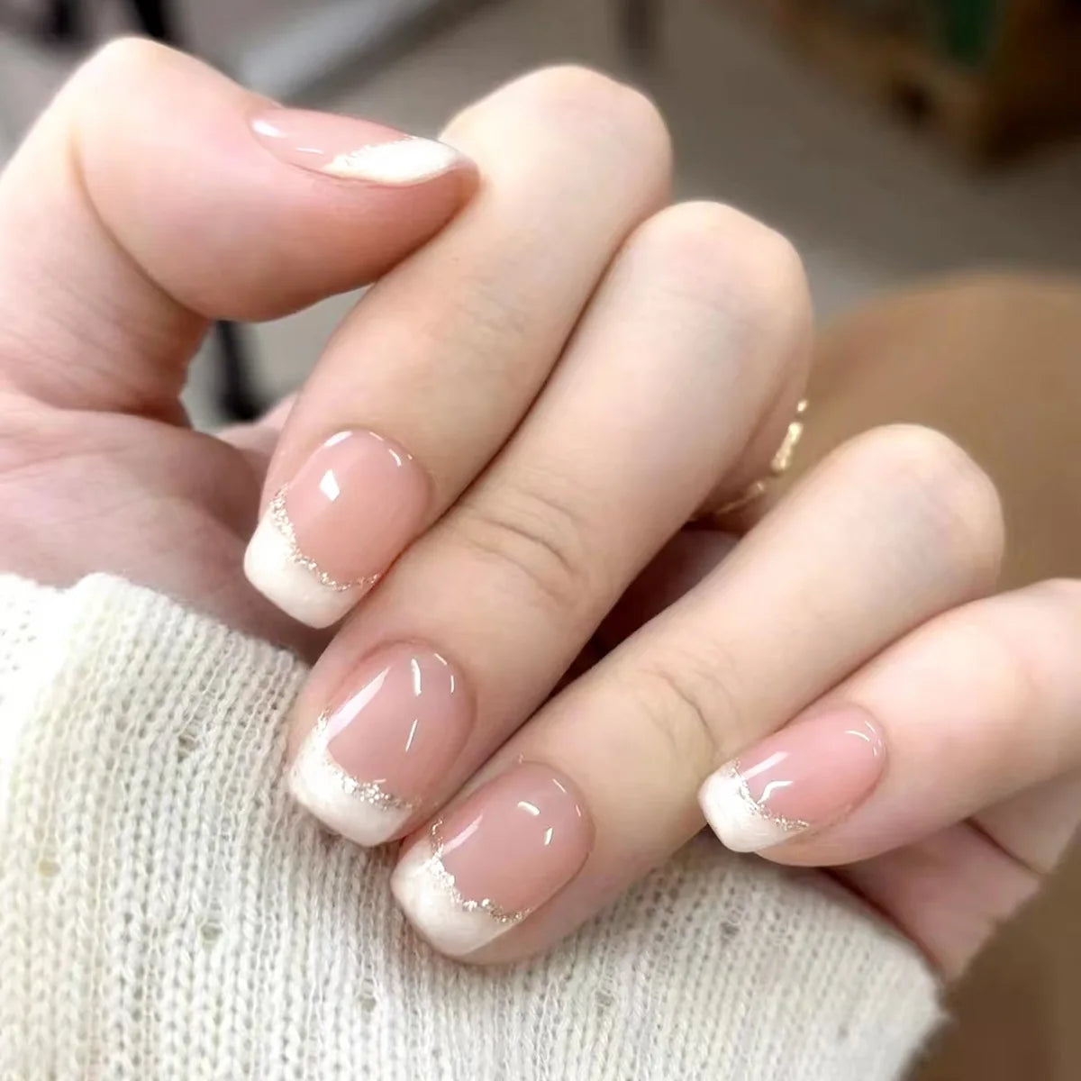 24pcs Press on Nails Short Almond Bowknot Black Press on Nails