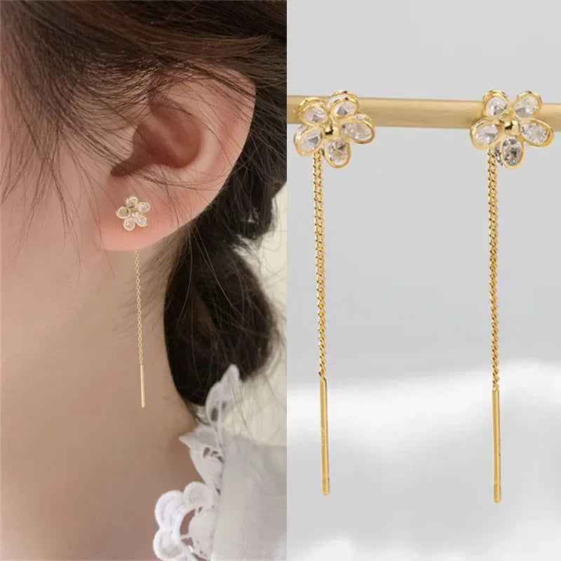 Drop Ear Line Long Hanging Earrings for Women Rose Gold