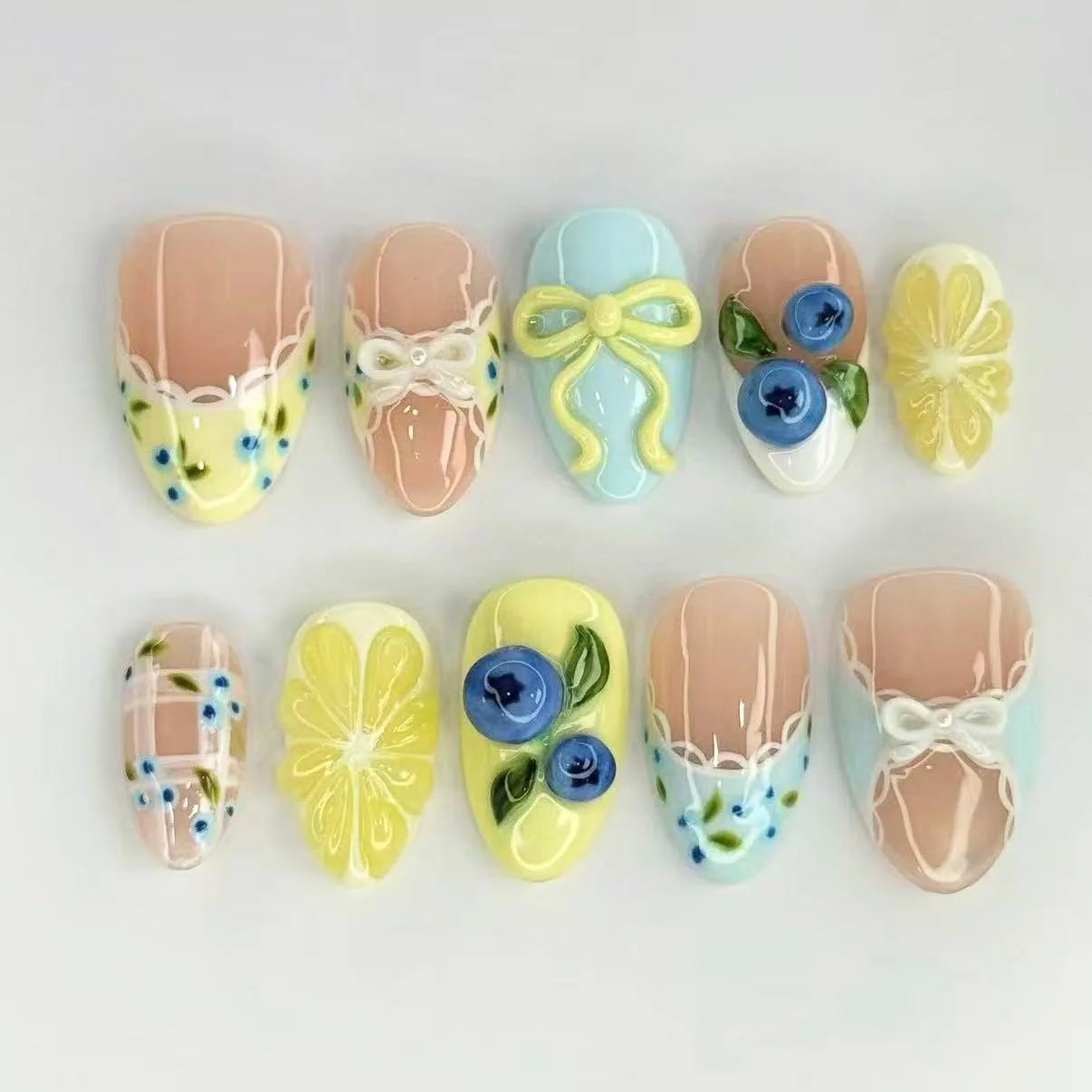 Gentle Nude Pink Press on Nails with 3D Flower