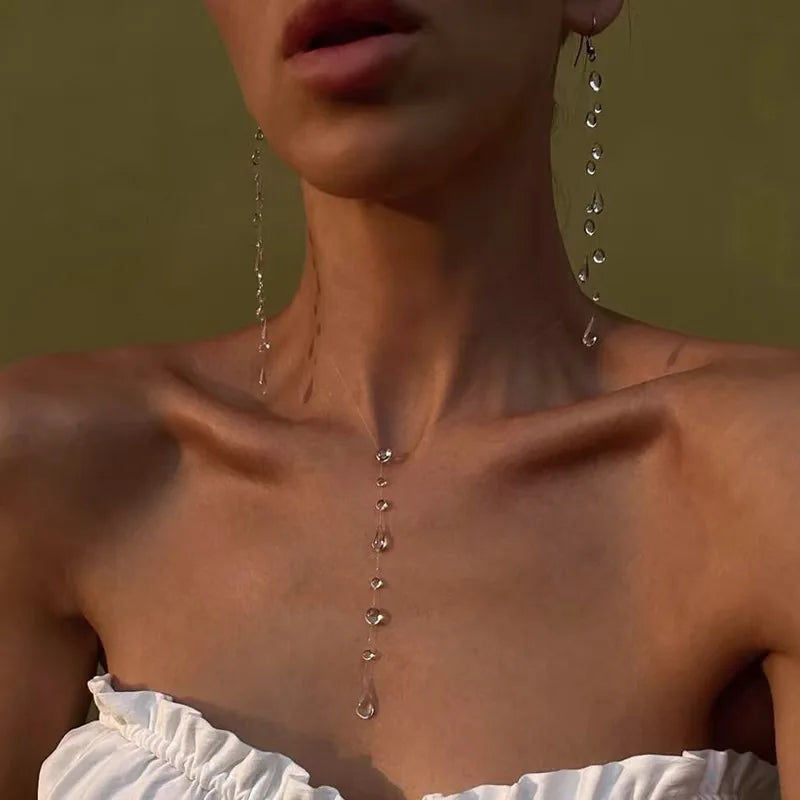 Water Drop Necklace Transparent Raindrop Earrings