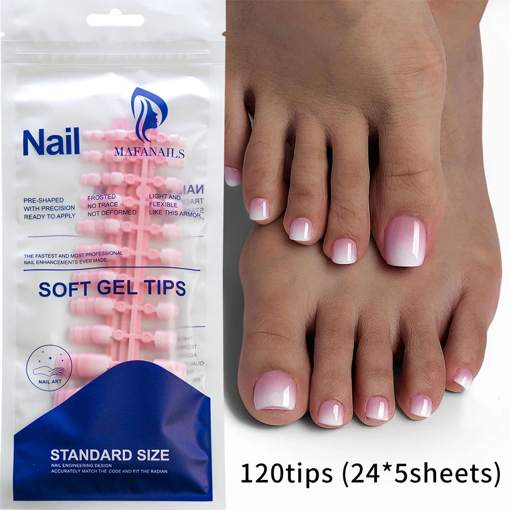 120Pcs Glossy Nude Pink French Press-On-Toenail Set 1*Box