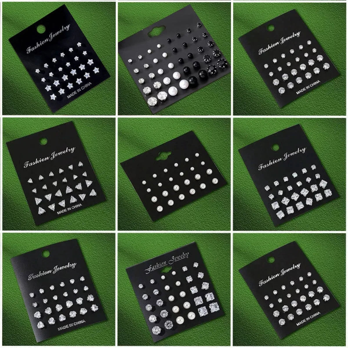 12 Pairs Set Stainless Steel Stud Earrings with Gemstone Buds