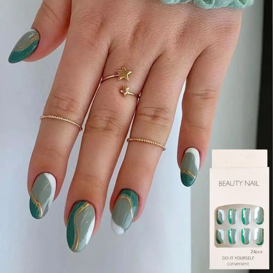24pcs Press On Nails Full Cover DIY False Nails Fake Nails Short French Oval