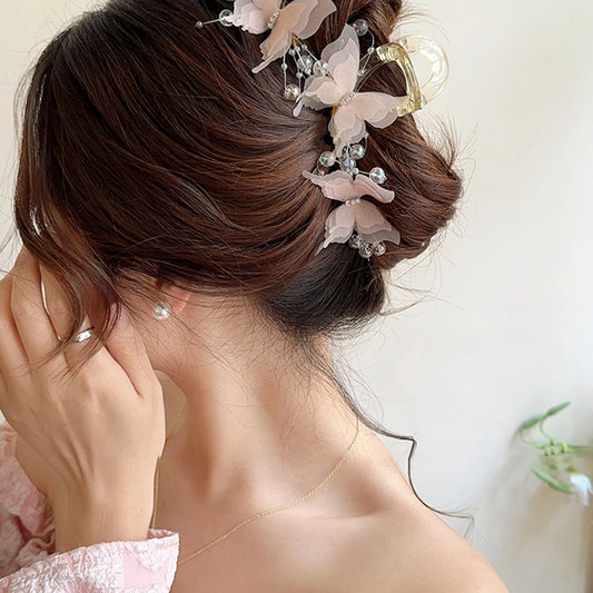 13cm Large Hair Claw For Women Elegant Butterfly Element Hair Gripper Exquisite Silk Flower Hair Clip Fashion Shark Hair Clips