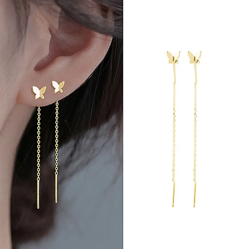 Drop Ear Line Long Hanging Earrings for Women Rose Gold