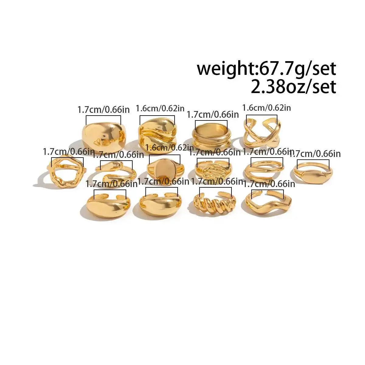PuRui 14Pcs/Set Retro Silver Color Rings