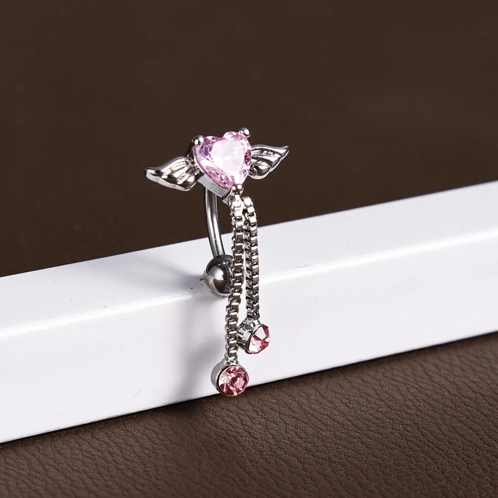 Steel Belly Button Rings Pink Crystal Piercing