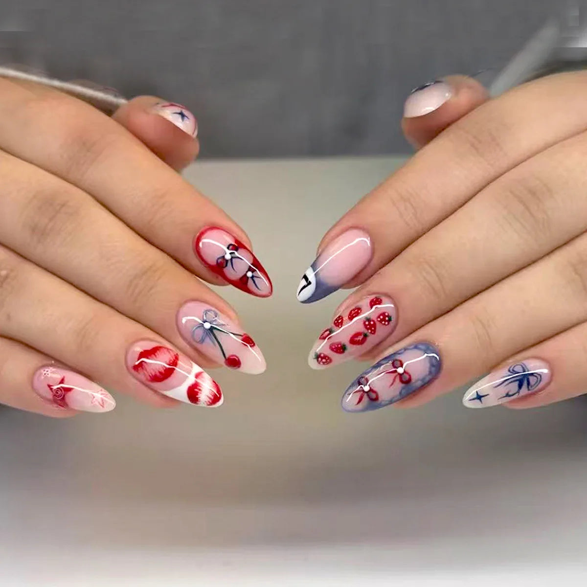 Gentle Nude Pink Press on Nails with 3D Flower