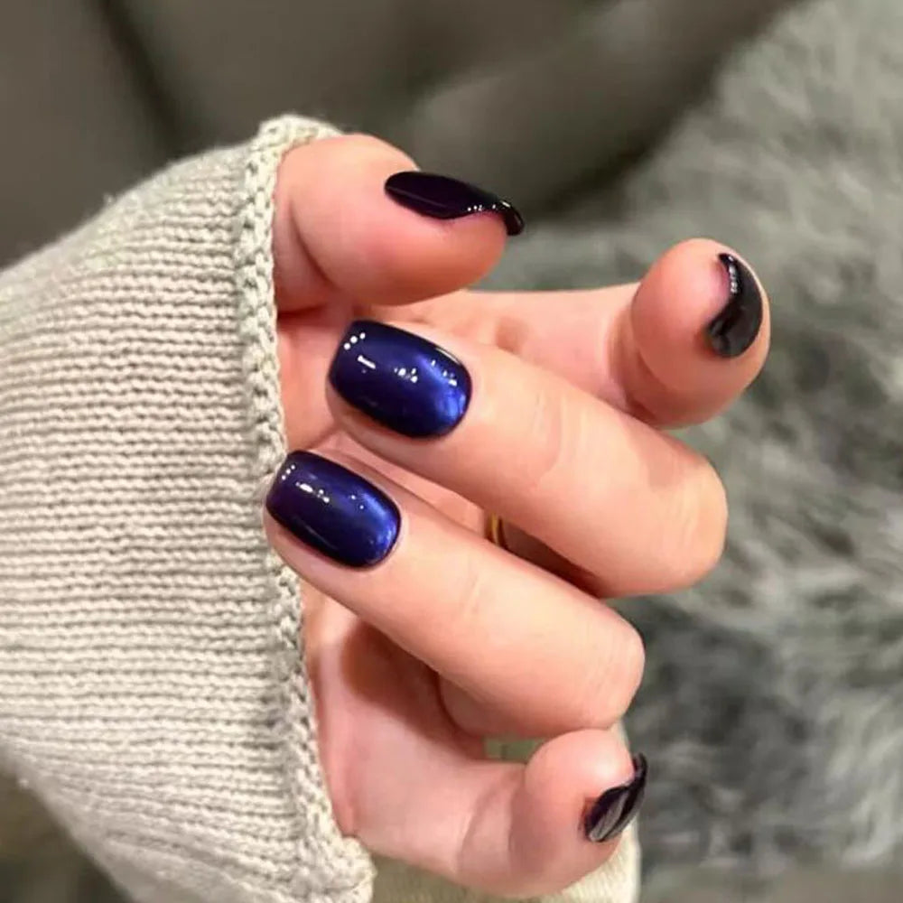30Pcs Blue Cat eye Wearable Press on Nails