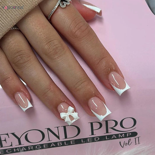 White French Press on Nails 3D Bowknot Fake Nails