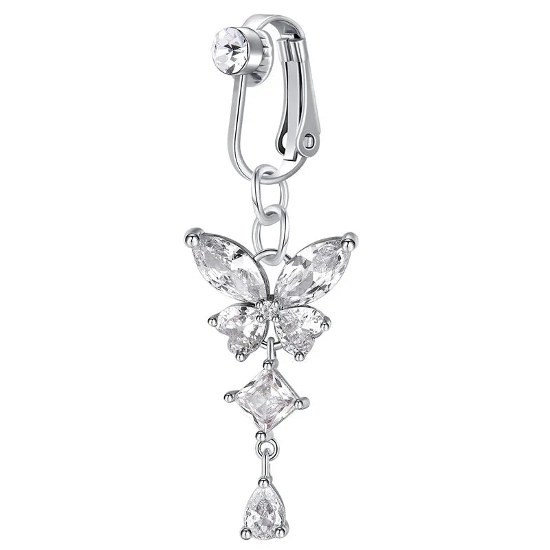 Clip on Belly Button Ring Butterfly