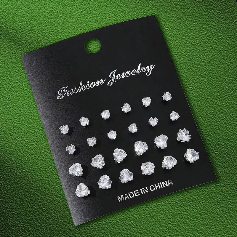 12 Pairs Set Stainless Steel Stud Earrings with Gemstone Buds
