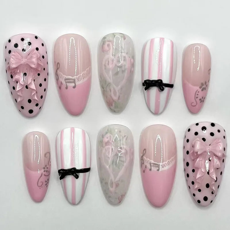 Gentle Nude Pink Press on Nails with 3D Flower